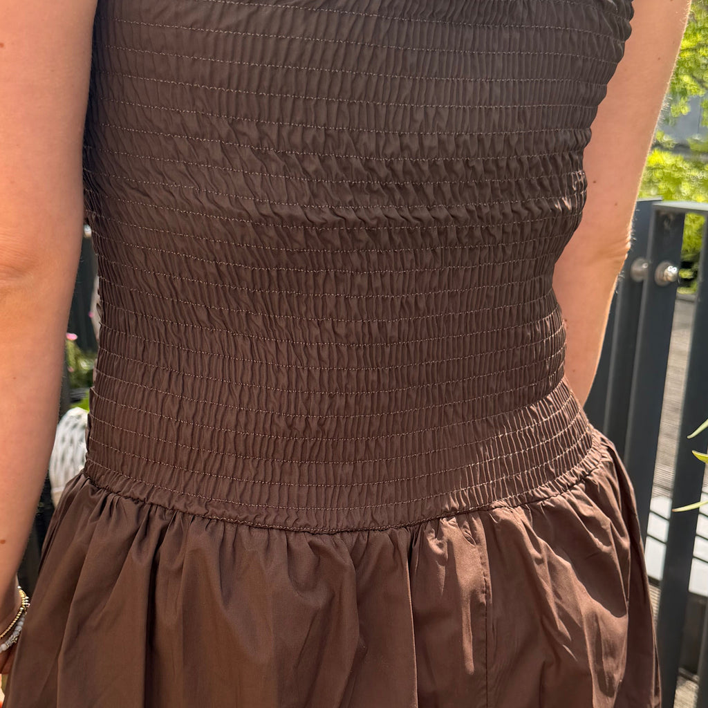 Jurk pof strapless bruin