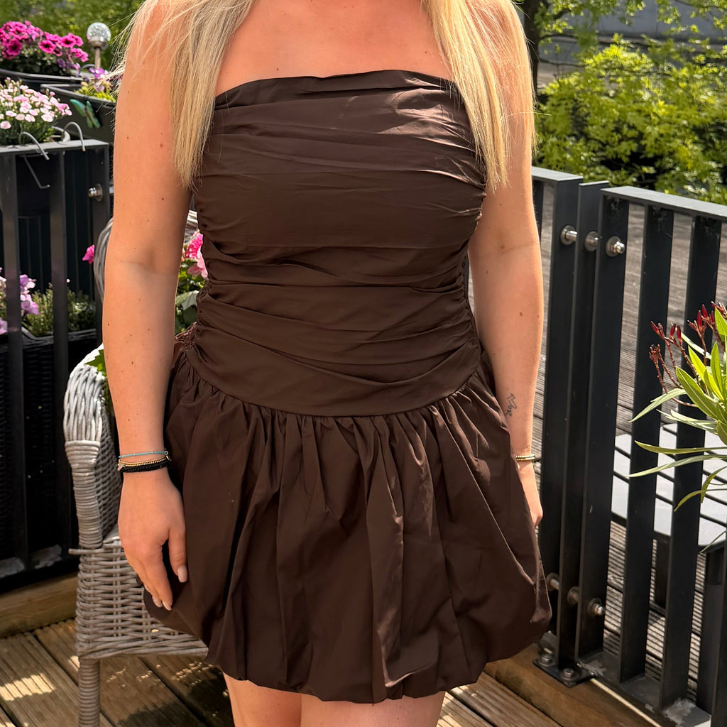 Jurk pof strapless bruin