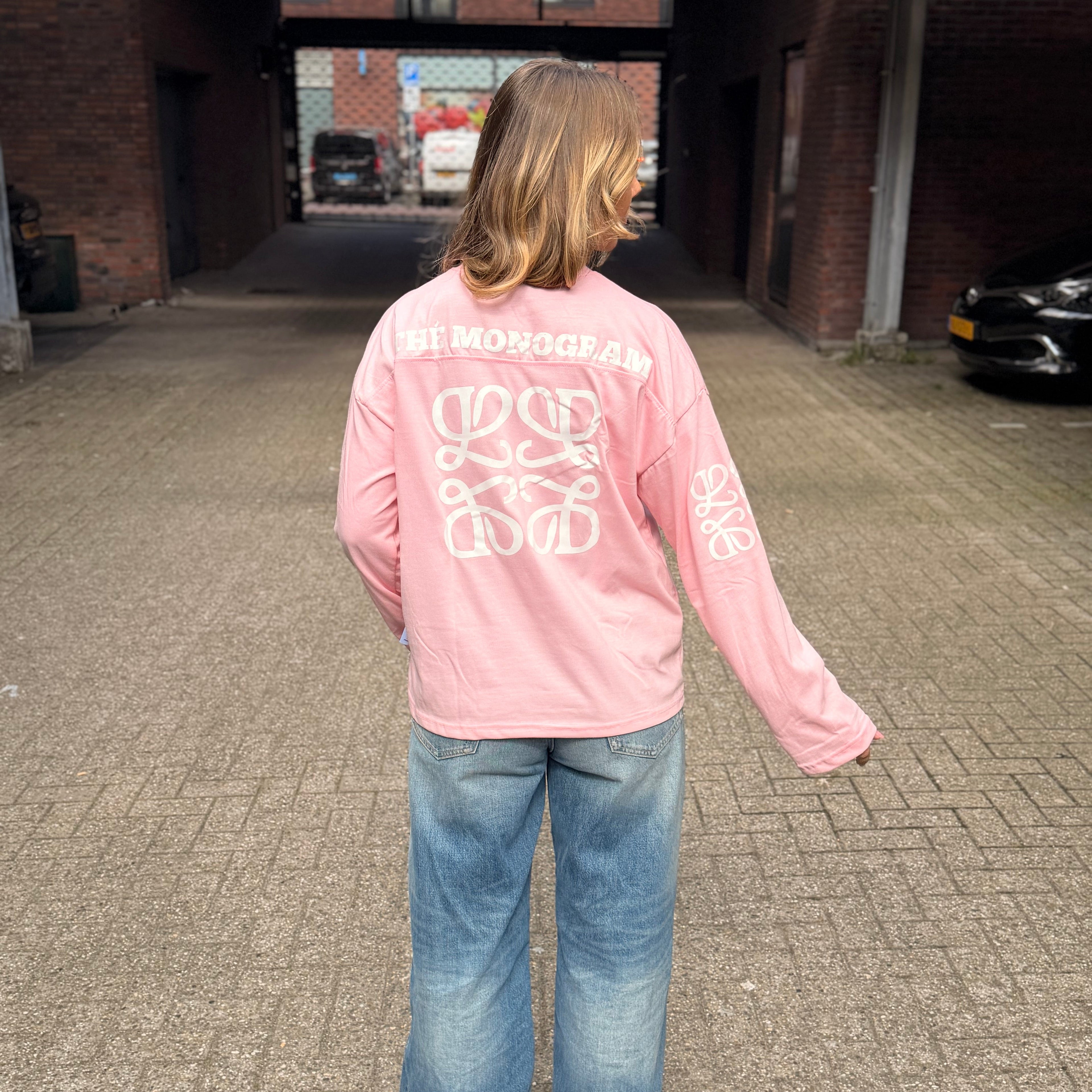 Longsleeve monogram roze