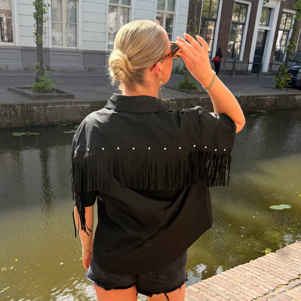 Blouse franje zwart