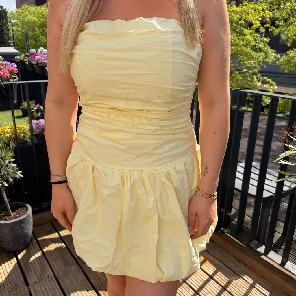 Jurk pof strapless geel
