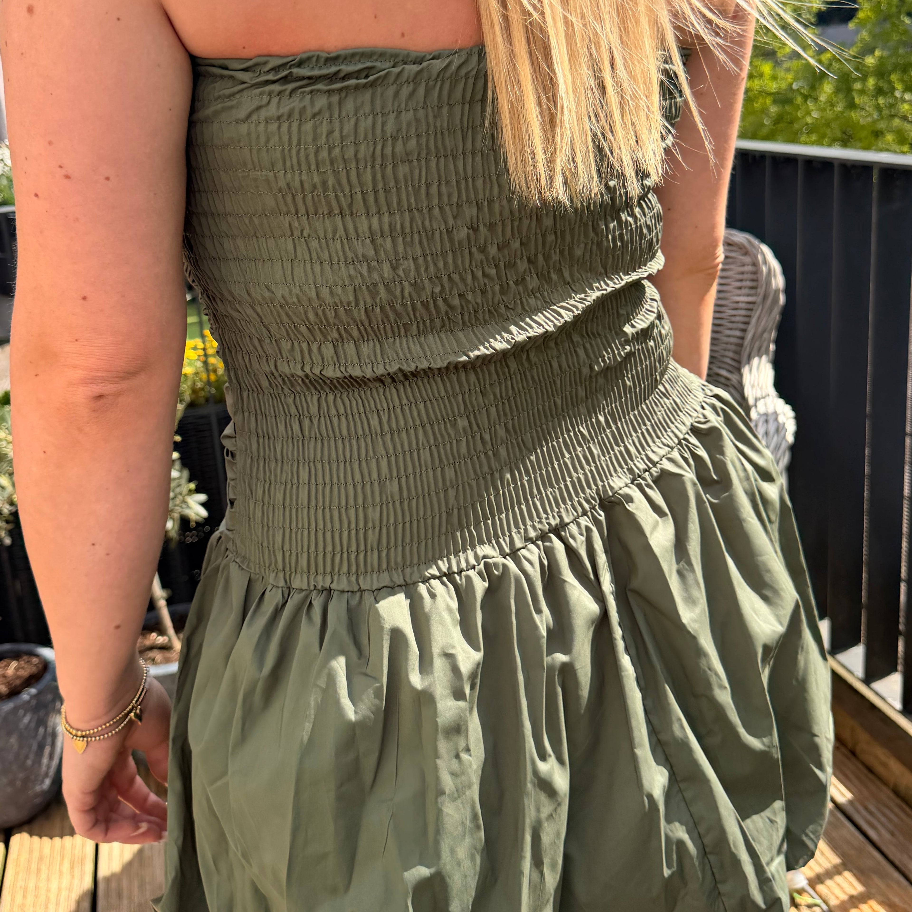 Jurk pof strapless groen