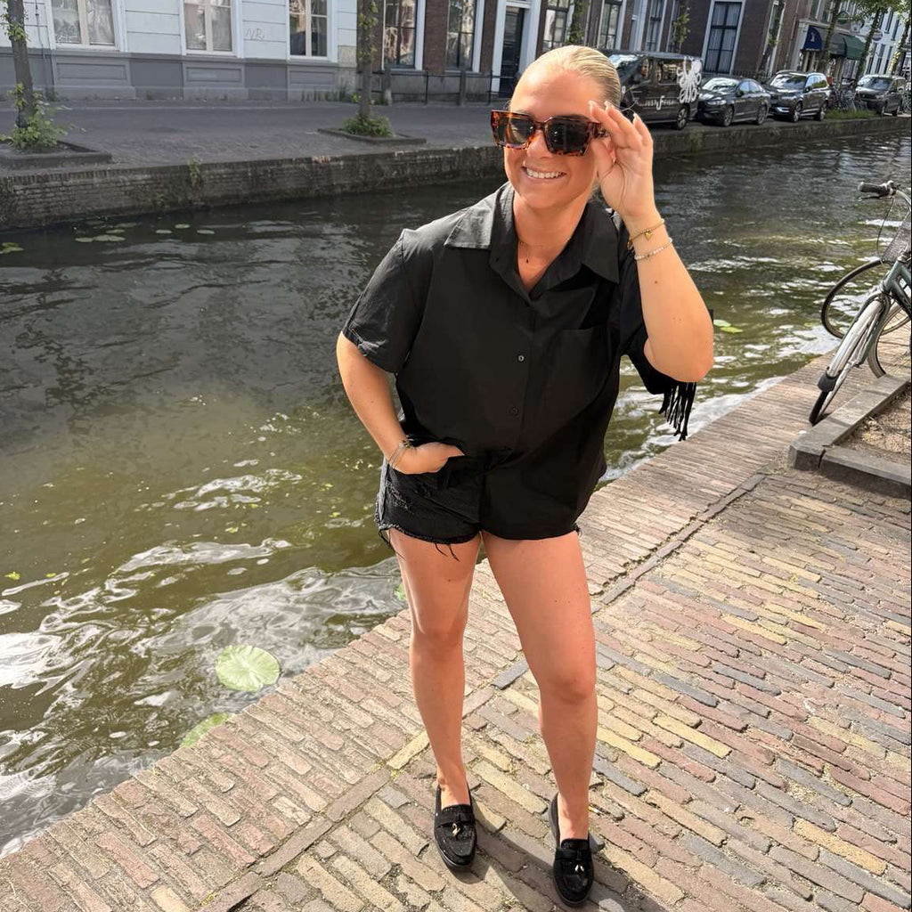 Blouse franje zwart