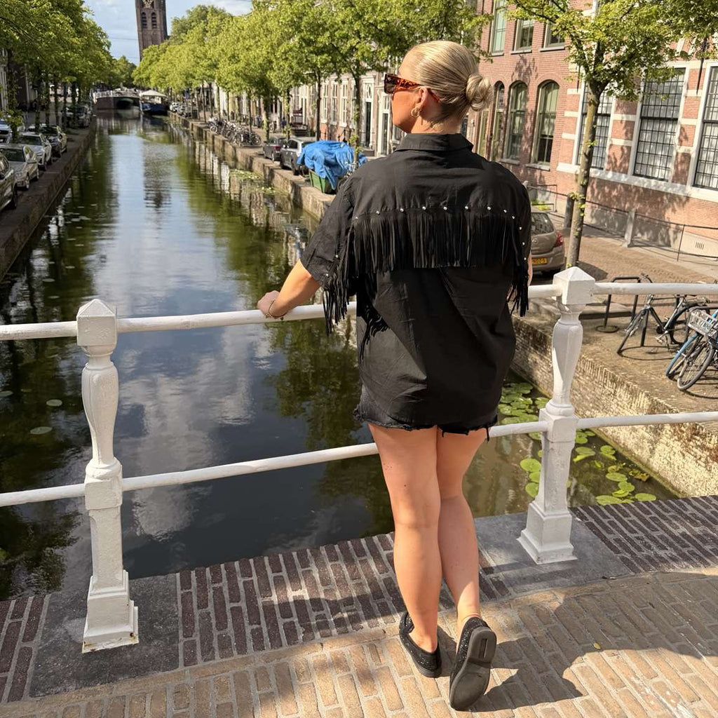 Blouse franje zwart